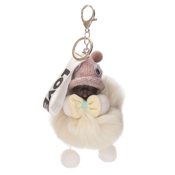 Big Eye Baby Keychain Purse Bag Fox Fur Fluffy Ball Doll Key Chain Key  Chains For