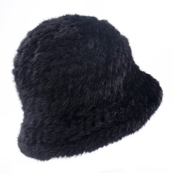 Mink Fur Split Brim Cloche Hat With Rosette Detail - Women display picture 2