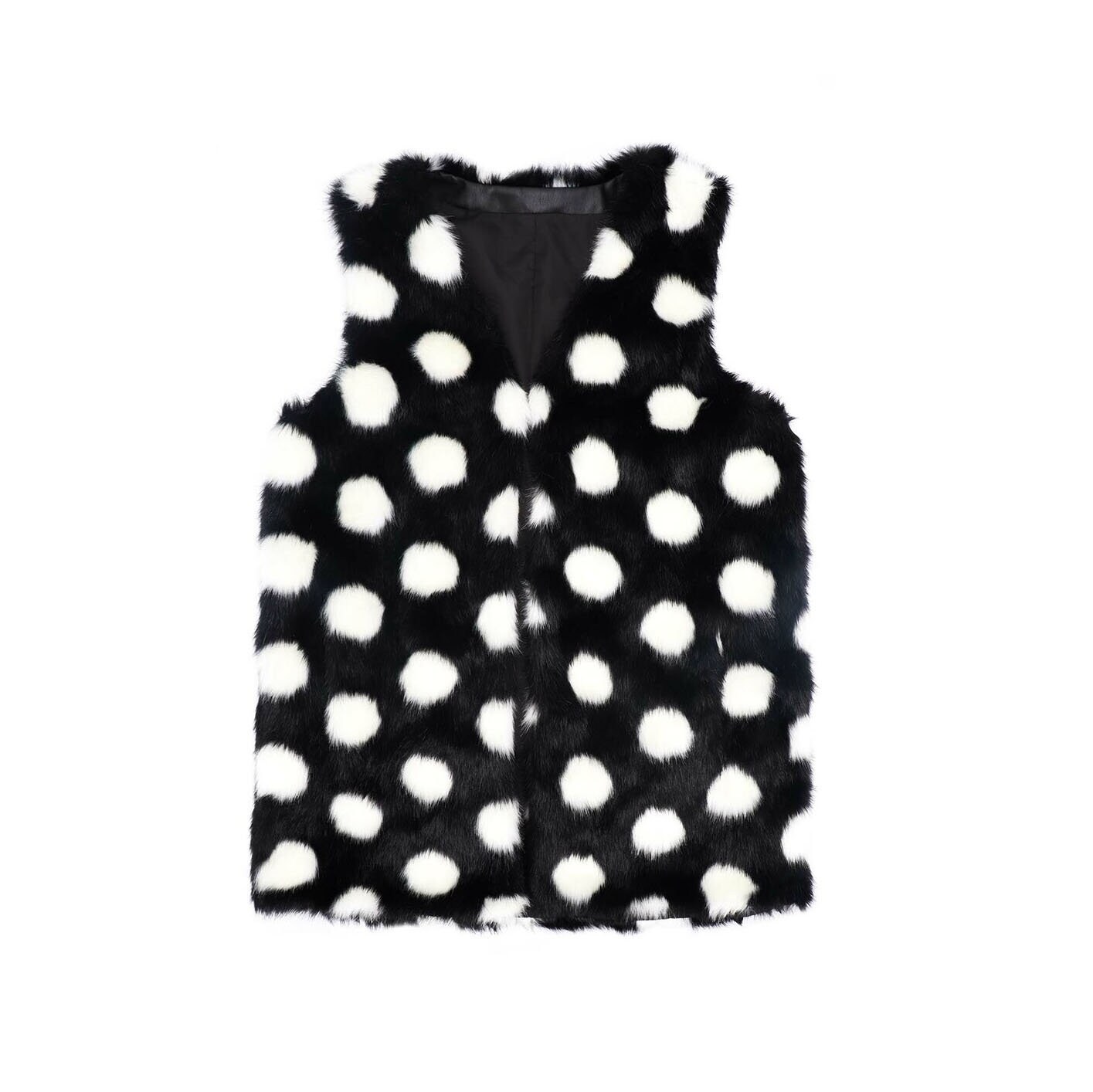 Faux Rabbit Fur Polka Dot Vest - Cute Women's Fuzzy Fall Jacket