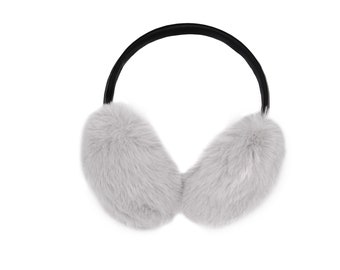 Faux Rex Rabbit Fur Earmuffs with Adjustable Pleather Band - Fluffy Women's Earmuffs - Soft & Trendy Ear Warmers for Girls -White Gray Black