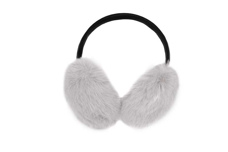 Faux Rex Rabbit Fur Earmuffs w\/ Adjustable Pleather Band - Women's Fall\/Winter Fashion - Soft & Trendy Ear Warmers - White Gray Black