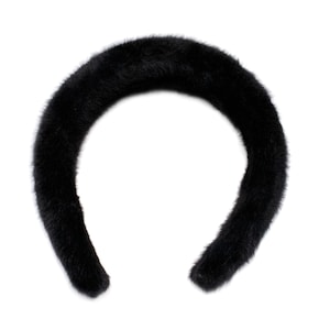 Faux Mink Fur Hairband - Soft Faux Fur Fuzzy Headband - Women&#39;s Luxury Fashion Hair Accessory - Vegan Fluffy Hair Band - Black