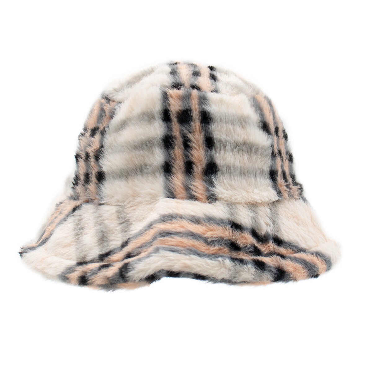 Faux Fur Plaid Fuzzy Bucket Hat - Trendy Y2K Accessory  display picture 1
