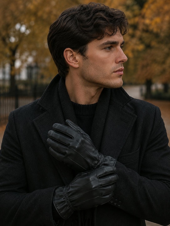 mens black leather dress gloves Genuine - Pieced Lamb Leather - Fall & Winter Accessory Style:Gold-Short Sleeve making 16 length for Shop/Dresses Tank Swing Dress -