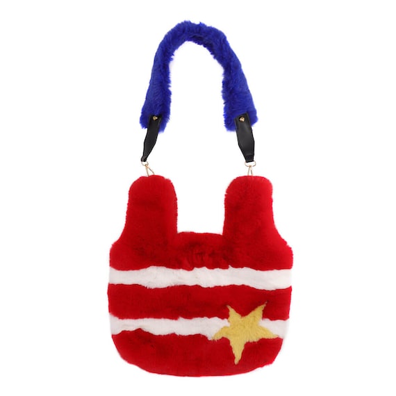 Gestreifte Faux Rex Kaninchenfell Umhängetasche mit Stern
