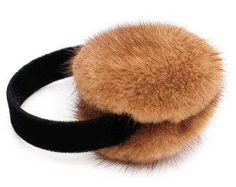 Mink Fur Earmuffs with Black Velvet Band - Fluffy Plush Earmuffs - Winter Hat for Women - Women's Earmuff - Real Fur Fashion - Whiskey