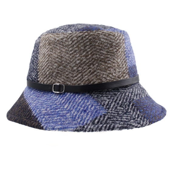 Wool Bucket Hat - Trendy Patterned Cap for Women - Blue  display picture 3