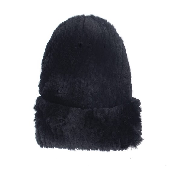 Real Rex Rabbit Fur Textile Knit Slouch Beanie - Women display picture 2