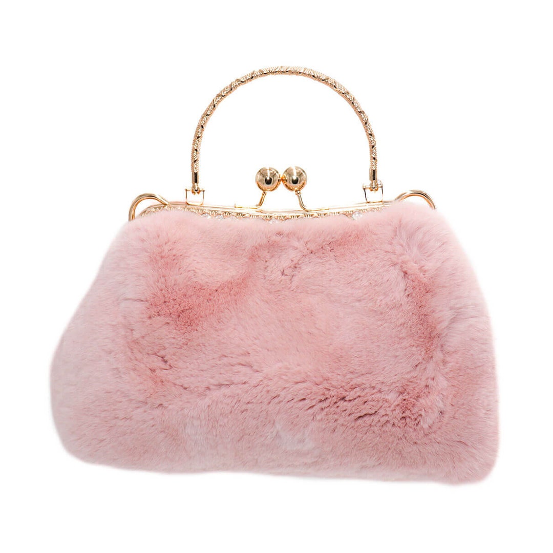 Real Rex Rabbit Fur Clutch - Fluffy Kisslock Pocketbook - Soft