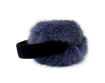 Real Rabbit Fur Earmuff with Velvet Band  - Soft Hair Rabbit - Cute Winter Fuzzy Headband - Ear Warmers - Colorful Fashion Accessory - Iris