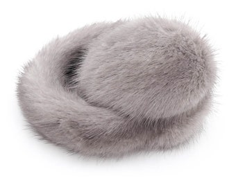 Real Mink Fur Earmuffs with Halo Band - Women's Fall and Winter Fashion - Winter Hat - Brown Soft & Trendy Ear Warmers - Chic Style - Gray