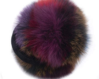 Real Fox Fur Earmuffs w/ Velvet Halo Band - Women's Fall and Winter Fashion - Winter Hat - Trendy Ear Warmers - Colorful Chic Style - Multi