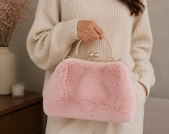 Real Rex Rabbit Fur Clutch - Fluffy Kisslock Pocketbook - Soft
