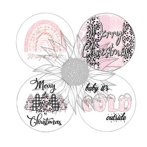 Pink Christmas Cardstock Round Digital Downloads | cardstock image for freshies, digital cardstock, car coaster images, instant download