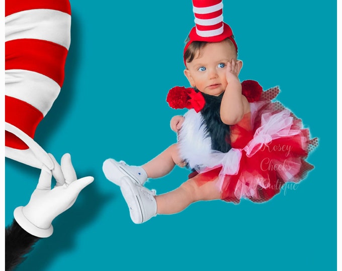 Cat n the hat inspired baby girl toddler girl outfit