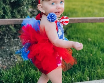 4th of july girls romper outfit / baby girls toddler girls american