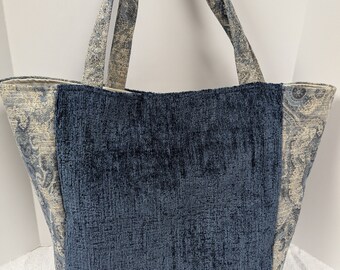 Tote bag, Upholstery tote, canvas bag, market, reusable, custom, grocery, shoulder bag, fabric, shopping, Blue, velvet, tapestry