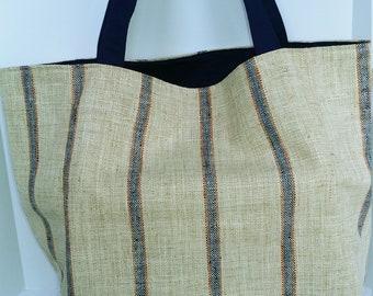 Draagtas, stofferingtas, canvas, markttas, herbruikbaar, op maat, kruidenierswinkel, strepen, blauw, schoudertas, stof, winkelen, uniek