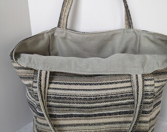 Tote bag, Upholstery tote, canvas bag, market, reusable, custom, grocery, Silver, stripes, shoulder bag, Holiday