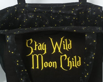 Tote, Upholstery tote, canvas bag, market, reusable, custom, Holiday, Velvet, cats, Hippy,  Halloween, Stay wild moon child, one-of-a-kind