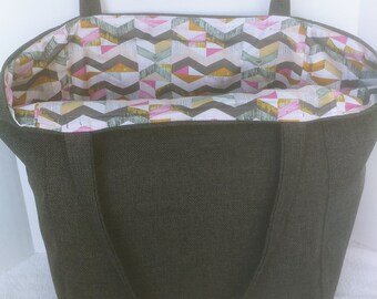 Tote, Upholstery tote, canvas bag, market, reusable, upcycled, Pink, geometric, shoulder bag, gray, shopping, one-of-a-kind, home decor