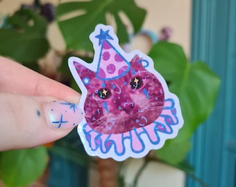 Clown cat holographic sticker