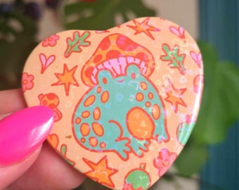 Paddestoel kikker holografische knop badge