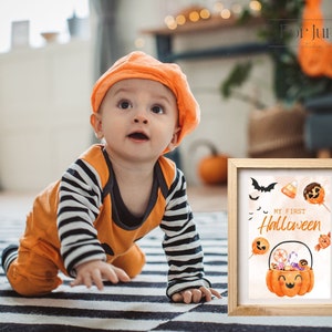 Seizoensmijlpaalkaarten, Mijn eerste kerstkaart, digitale downloads, Pdf, jpg, foto prop, babykaarten, kinderkamer decor, Halloween, babyshower