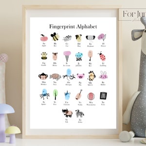 Alfabeto de huellas dactilares, artesanía de huellas dactilares, huella de la mano A-Z, letras de animales ABC, educación preescolar, imprimible, actividad escolar en el hogar, digital