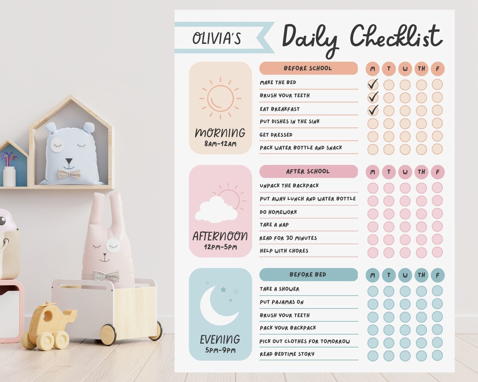 Kids Daily Checklist, Routine Chart, School Schedule, Responsibility ...