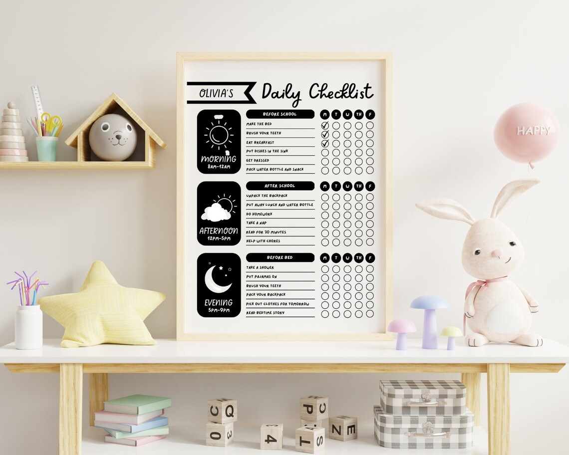 Kids Daily Checklist, Routine Chart, School Schedule, Responsibility ...