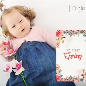 Tarjetas de hitos de temporada, Mi primera tarjeta navideña, descargas digitales, Pdf, jpg, tarjetas de accesorios fotográficos, decoración de guardería, Primavera, baby shower