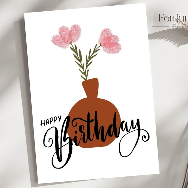 Fingerprint Card, Happy Birthday, thumbprint, handprint, Eduction preschool, printable, Home school Activity, Flower vast, boho