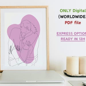 Personalized digital line portrait, minimalist, pregnancy illustration, personalized gift, wedding gift, gift for men, birthday gift