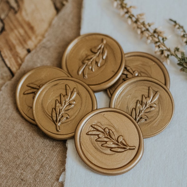 Gold Olive Branch Wax Seal / Self Adhesive / Letter writing / Envelopes / Invitations / Stationary / Wedding Stationary