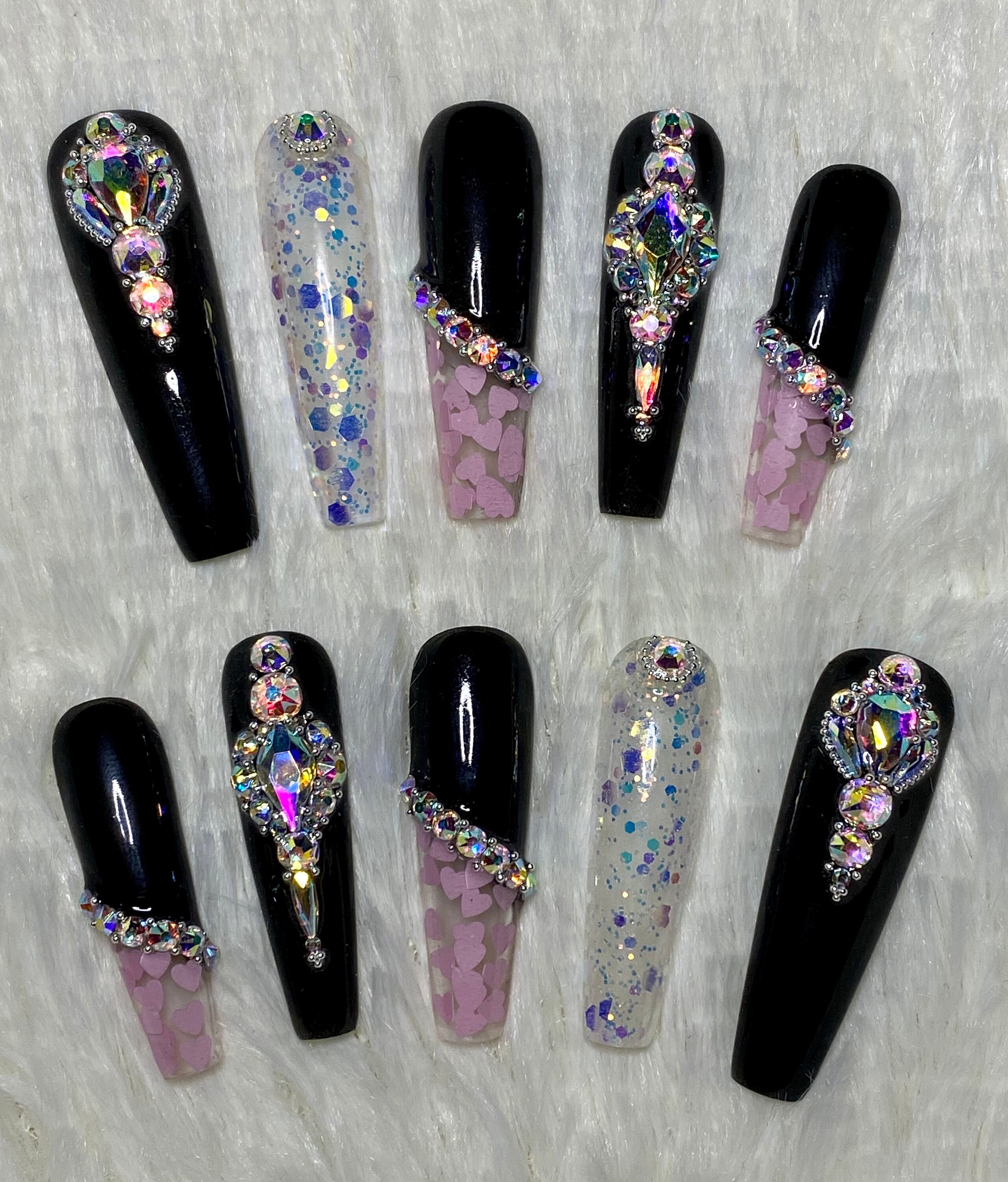 XXL Black Heart Press on Nails - Etsy Finland