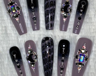 XXL Swarovski Black Moon Gel Press Sulle Unghie