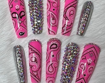 Bandana rosa caldo Press On Nails