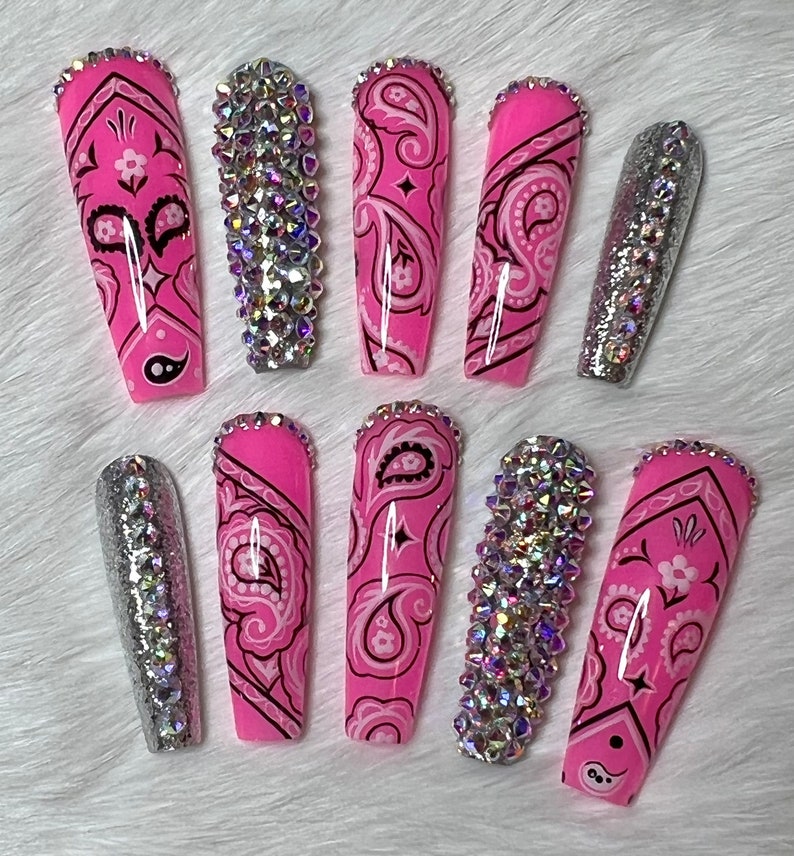 Hot pink Bandana Press On Nails
