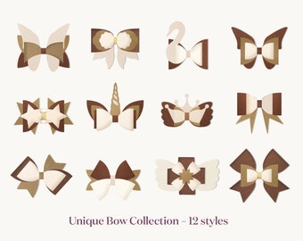 Bow Bundle SVG, Unicorn, Butterfly and Swan Hair Bow Templates, Bow Collection SVG, Felt Bow SVG, Hair Bow Silhouette, Cricut Cut Files