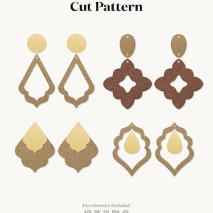 Boho gestapelde oorbellen SVG, Marokko oorbellen SVG, lederen oorbellen, sjabloon silhouet gesneden bestanden, Cricut cut bestanden hanger DIY