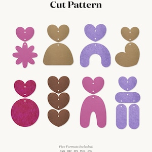 Earrings SVG | Hearts Dangle earrings template SVG, Leather Earrings, Boho Earring Template, Silhouette Cut Files, Cricut Cut Files