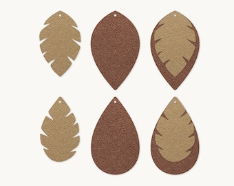 Leaf Feather Earrings SVG, Stacked Jewelry Template, Leather Earrings, Template Silhouette Cut Files, Cricut Cut Files Pendant DIY