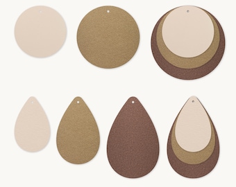Round Stacked Earrings SVG, Leaf Jewelry Template, Leather Earrings, Template Silhouette Cut Files, Cricut Cut Files Pendant DIY