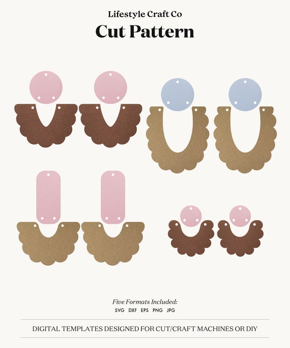 Earrings SVG | Scallop shape earrings template SVG, Clay Earring Template, Leather Earrings, Silhouette Cut Files, Cricut Cut Files