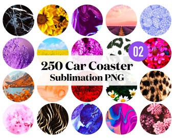 250 PNG Car Coaster Sublimation Design, Car Coaster Designs, Round Sublimation Design, Instant Download, Commercial Use Png