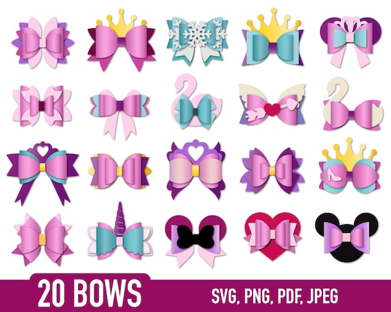 Bow Bundle SVG, Hair Bow Template, Bow Collection SVG, Felt Bow SVG, Hair Bow Silhouette, Cricut Cut Files, unicorn and princess styles