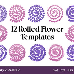 Fiore arrotolato SVG, modello di fiore 3D, SVG di fiore di carta arrotolata, silhouette del modello di fiori di carta e file tagliati cricut