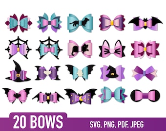 Halloween Bow Bundle, Bat Bow Template SVG Bundle, Witch Bow SVG, Bow Collection SVG, Svg files for Cricut Cut Files, Silhouette Cut Files