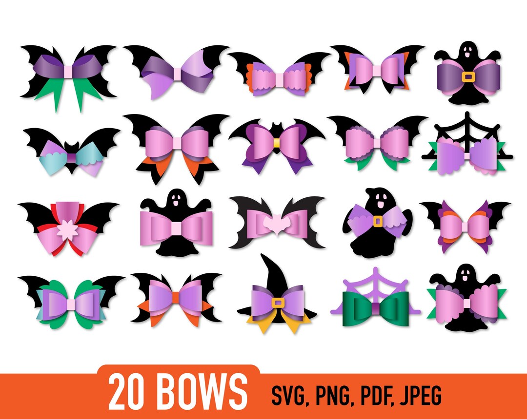 Halloween Bow Bundle, Bat Bow Template SVG Bundle, Witch Bow SVG, Bow